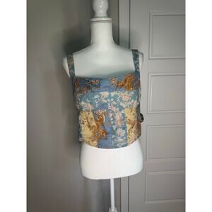 FREE PEOPLE Size XL Tank Crop Top Blue Orange Floral Print